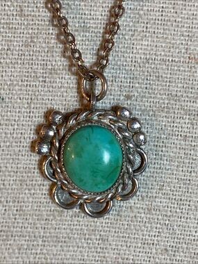 Vintage Native American Turquoise Sterling Silver Pendant 18” Necklace